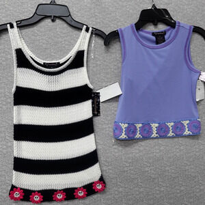 Dillard’s Girls Medium 7-8 Lot of 2 Dressy Casual Lace Purple Pink Black Tops